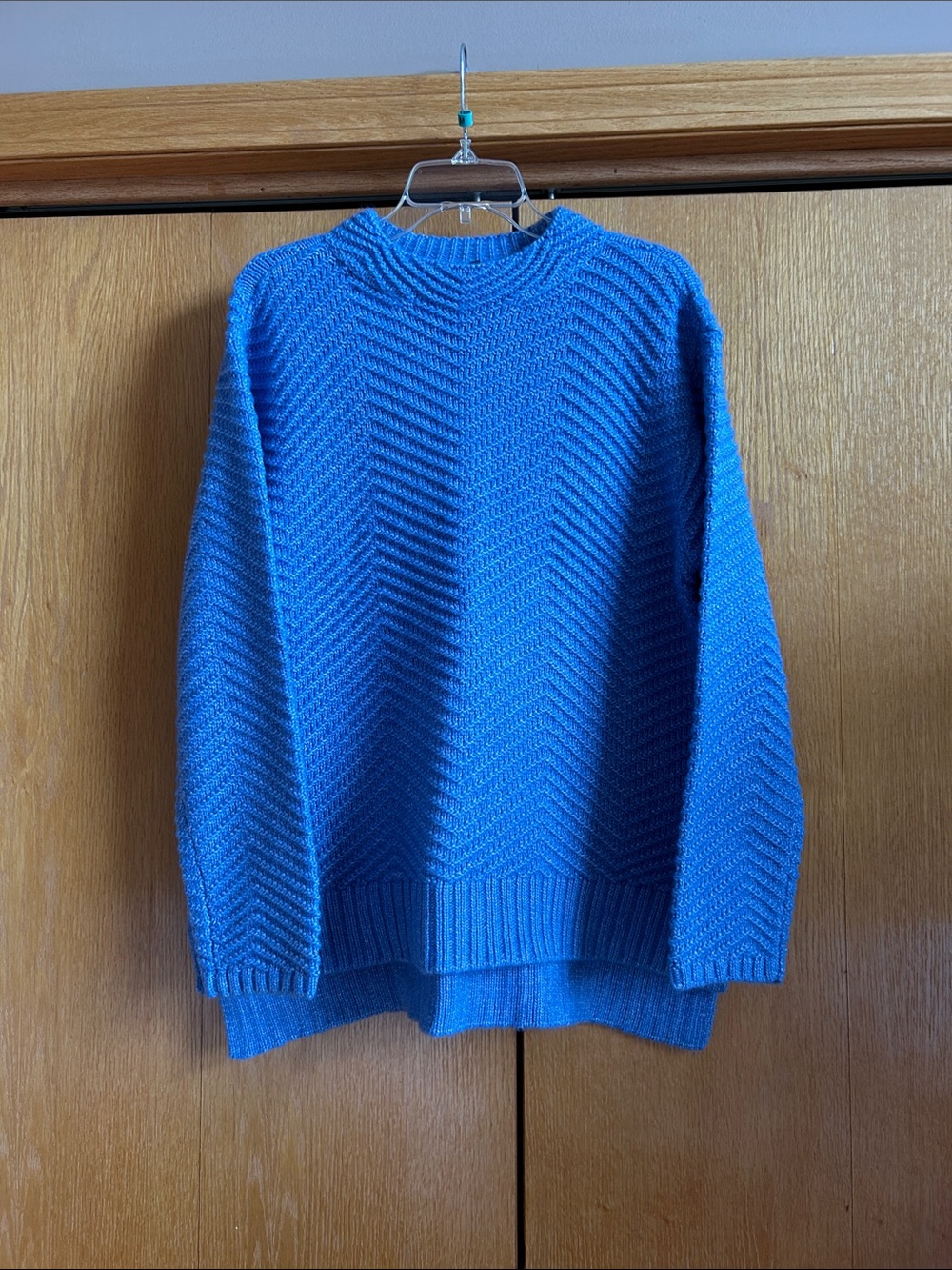 Bright Blue Chevron Knit Mockneck Sweater